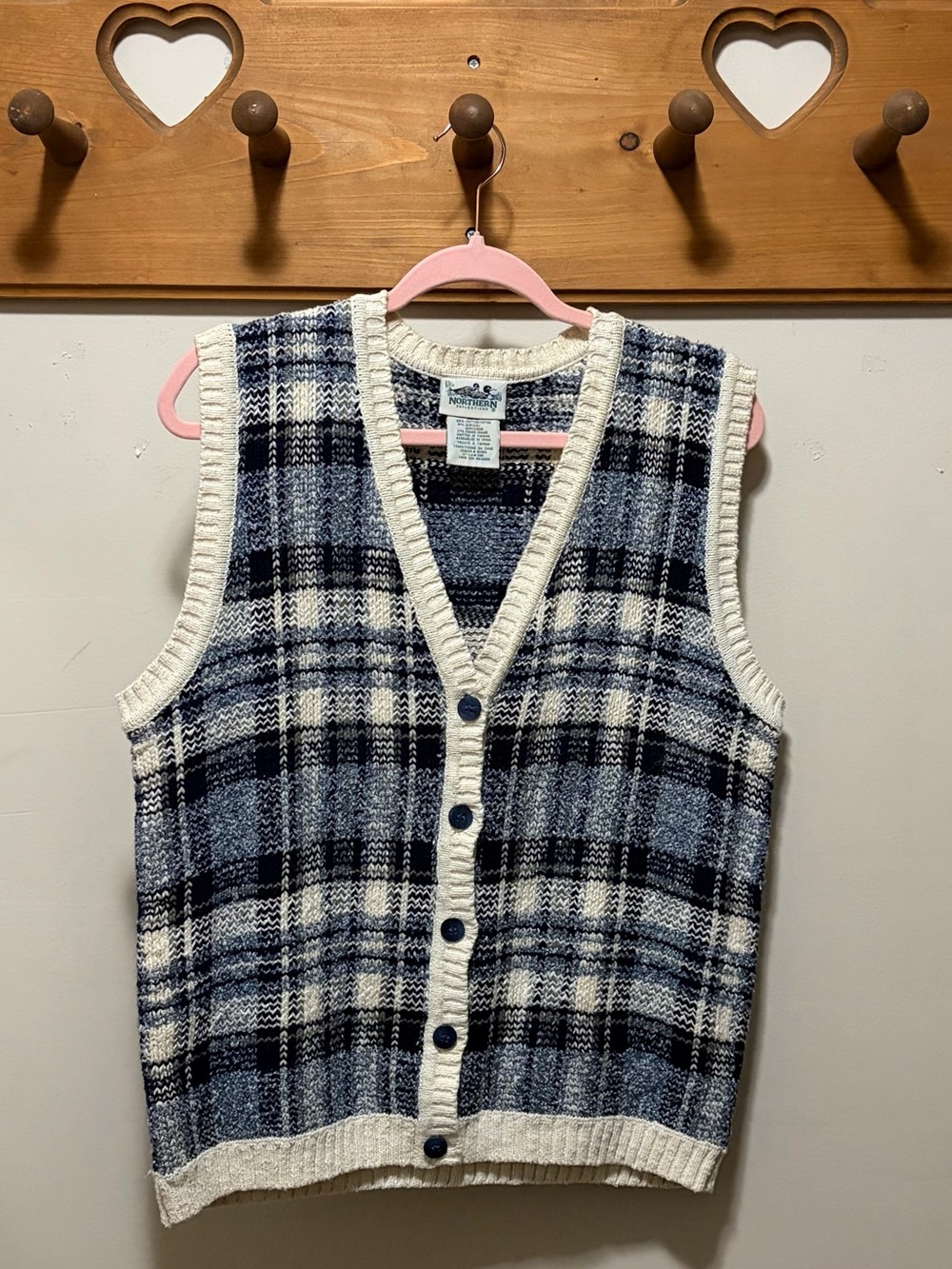 VINTAGE Northern Reflections Plaid Sweater Vest M Grandpa Core Cotton Ramie